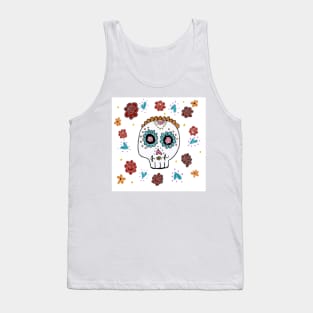 Sugar Skull and Roses white background Tank Top